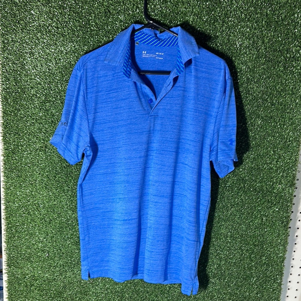 Under Armour Blue Polo Shirt with Textured Stripes